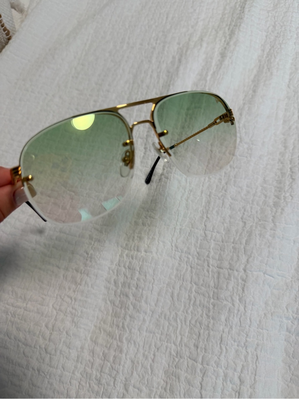 Gold Aviator Sunglasses with Green Gradient Lenses - Women Accessories